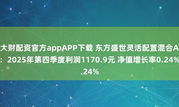 大财配资官方appAPP下载 东方盛世灵活配置混合A：2025年第四季度利润1170.9元 净值增长率0.24%